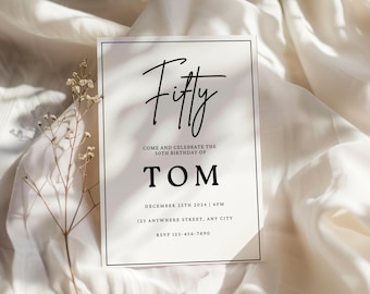 Men's 50th Birthday Invitation, Rustic Marquee, Editable Template (Digital Download)