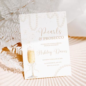 Pearls and Prosecco, Pearls and Prosecco Bridal Shower Invite, Bridal Shower Schedule & Menu, Editable Template, Bachelorette Party