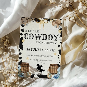 Editable Cowboy Baby Shower Invitation, A Little Cowboy Baby Shower Invite, Wild West Western Boy Blue Outdoors Rodeo Country