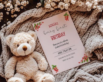 Berry First Birthday Invitation, Strawberry Girl Invite (Digital Download)