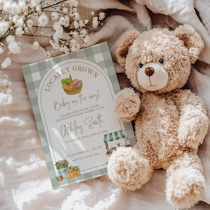 Green Locally Grown Baby Shower Invite, Farmers Market Baby Shower Invitation, Locally Grown Baby Shower, Editable Digital Template Invite