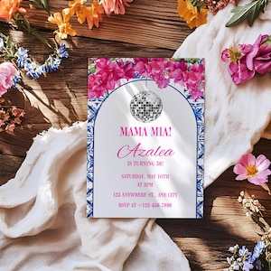 Mamma Mia Birthday Invitation, Dancing Queen Birthday Invite, Greek Party, Mamma Mia Theme, Digital Invitation Editable Template