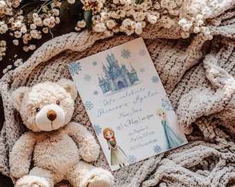 Frozen-verjaardagsuitnodiging: prinses Elsa en Anna (BEWERKBAAR digitaal)