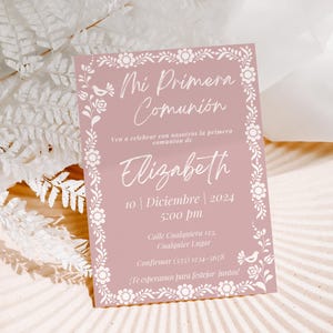 Dusty Pink First Communion Invitation, Cielito Lindo First Communion, My First Communion Invite, Mexican Talavera Design, English & Spanish