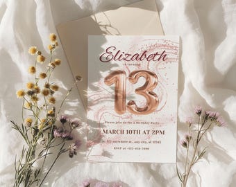 Coquette 13th Birthday Invitation, Editable Template (Digital Download)