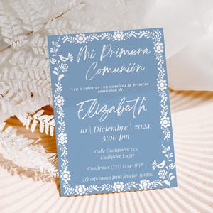 Cielito Lindo First Communion Invitation, My First Communion, Dusty Blue Mexican Talavera, Customizable Talavera Design, English & Spanish
