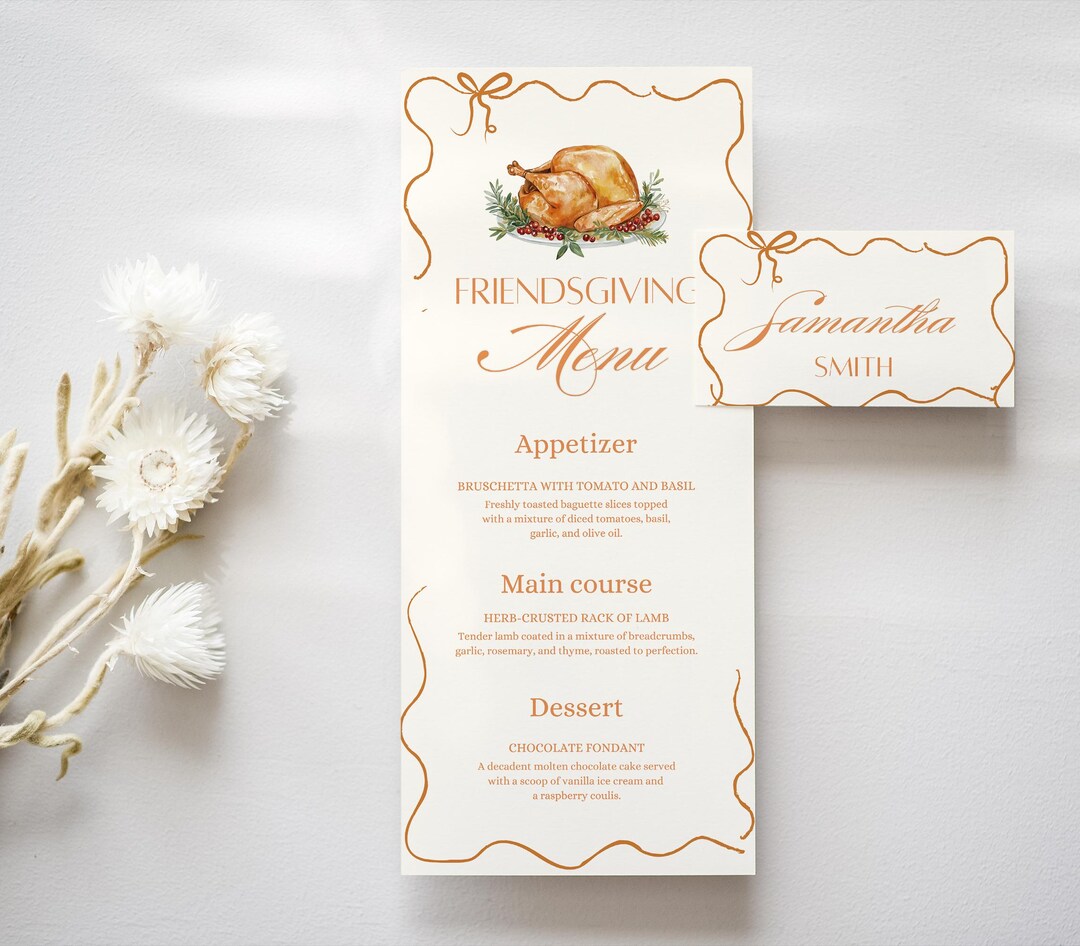 Friendsgiving Menu Template, Printable Modern Thanksgiving Menu Cards