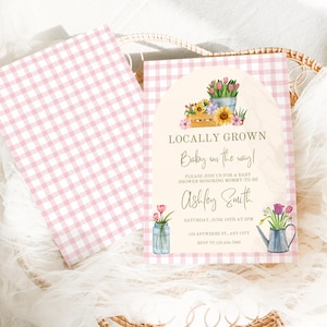 Locally Grown Baby Shower Invite, Pink Farmers Market Baby Shower Invitation, Floral Locally Grown Baby Shower, Editable Digital Invitation