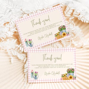 Locally Grown Baby Shower Thank You Cards, Pink Farmers Market Baby Shower Party Favors, Baby Shower Gifts, Digital 5x3.5 Template