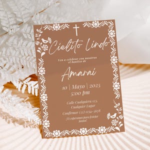 Faire-part numérique Cielito Lindo, invitation de baptême personnalisable Barro Talavera, téléchargement immédiat, anglais et espagnol