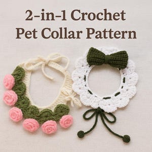 Pet Collar Crochet Pattern PDF: Rose Pom-Pom & Bowtie Designs (Digital Download)