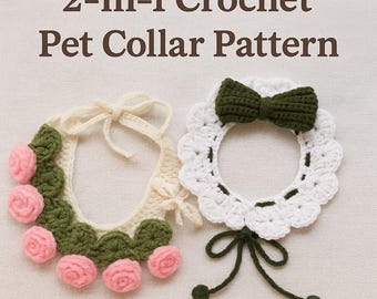 Padrão de crochê para coleira de animal de estimação em PDF: designs de pompons e gravatas borboleta em formato de rosas (download digital)
