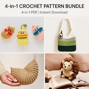 Paquete de patrones de crochet: Erizo, llavero, bolso y bolso de conchas (PDF)