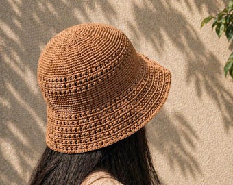 Crochet Summer Bucket Hat Pattern PDF | Cotton Raffia Sun Hat | Digital Download