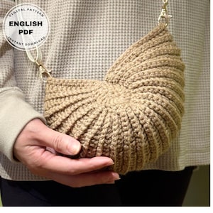 Modello per borsa a tracolla a conchiglia all'uncinetto - Borsa a tracolla con punto ad anello, borsa da polso, borsa a tracolla pelosa PDF Tutorial