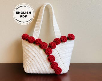 Crochet Rose Tote Bag PDF Pattern: Floral Purse (Digital Download)