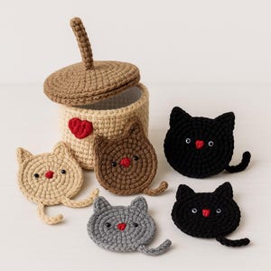 Crochet Cat Coaster Pattern – Cat Ear Coasters & Storage Box (PDF Download)