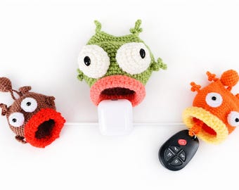 モンスターキーカバーのかぎ針編みパターンPDF、初心者向け簡単かぎ針