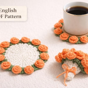Haakpatroon rozenboeketdeken: minibloem Afghan, onderzetter (pdf-download)