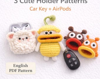 Crochet Holder Pattern Bundle, Monster Key Holder, AirPods Case (PDF)
