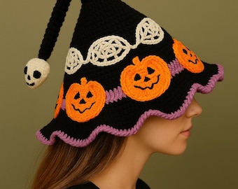 Halloween Hexenhut Muster | Kürbis & Spinnennetz (PDF Download)
