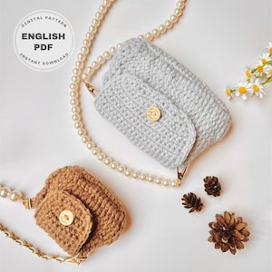 Patroon gehaakt tasje mini crossbody en patroon oortelefoonzakje | Kleine portemonnee digitale pdf | Kaarthoudertas voor lippenstift | Eenvoudig haakpatroon