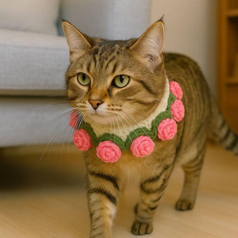 Image showcasing Pet Collar Crochet Pattern PDF: Rose Pom-pom & Bowtie Designs (digital ...