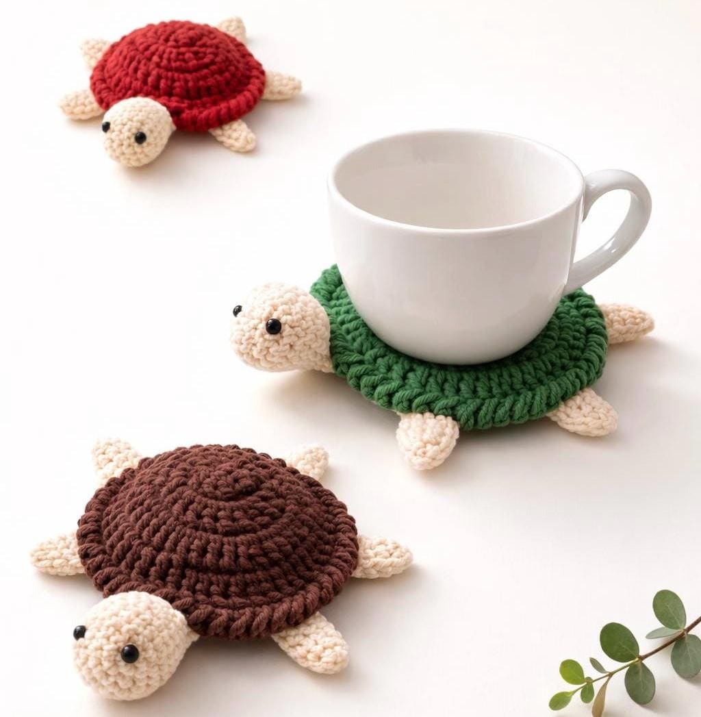 16 Turtle Coaster Crochet Patterns for Cute, Giftable Table Decor 10 Crochet Turtle Coaster