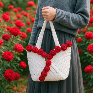 Padrão PDF de bolsa de crochê rosa - Bolsa floral elegante feita à mão - Fácil de escalar - Download digital