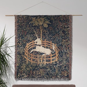 The Unicorn Rests in a Garden Woven Tapestry Blanket •  The Unicorn in Captivity Medieval Tapestry • Home & Wall Decor