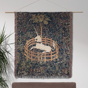 The Unicorn Rests in a Garden Woven Tapestry Blanket •  The Unicorn in Captivity Medieval Tapestry • Home & Wall Decor