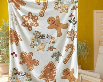 Gingerbread Man Throw Blanket, Festive Home Decor, Christmas Gift Ideas for Family or Friend | Plush, Minky, Sherpa or Velvet