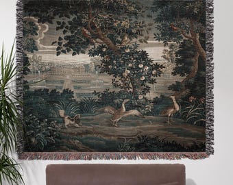 Verdure with Château and Garden Woven Blanket, French Tapestry, Home Room Wall Decor