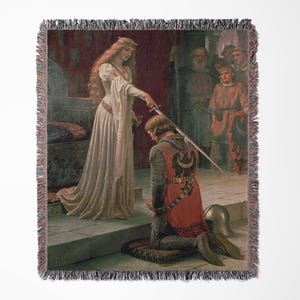 The Accolade Woven Blanket, Medieval Knight Tapestry, Vintage, Medieval Art, Home Room Wall Decor