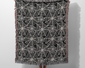 Spiderweb Woven Blanket • Halloween Wall Tapestry • Spooky Season Home Decor