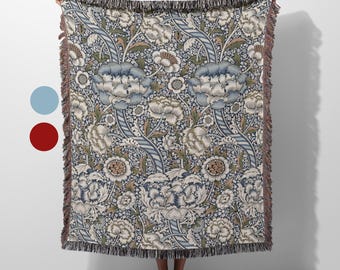William Morris Wandle Woven Blanket, Floral Cotton Throw, Art Nouveau - Victorian - Vintage - Home Room Decor