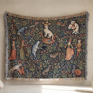 Medieval Cats Festival Woven Tapestry Blanket