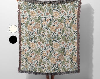 William Morris Wilhelmina Woven Blanket • Floral Cotton Throw • Arts & Crafts, Art Nouveau, Victorian Decor