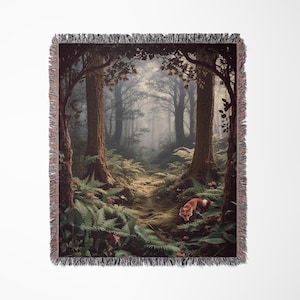 Enchanted Deep Forest Woven Tapestry Blanket, Mossy Mystical Woodland Nature Tapestry, Goblincore Decor, Cottagecore Wall Decor