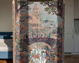 Fellowship Journey Woven Blanket • Elven Realm Departure Tapestry • Middle Earth Cotton Throw • Fantasy Wall Hanging Decor