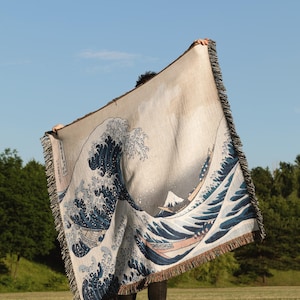 The Great Wave Woven Blanket, Japanese Art Tapestry, Ocean Throw Blanket, Traditional Folk Art, Eclectic, Maximalist, Home Room Wall Decor