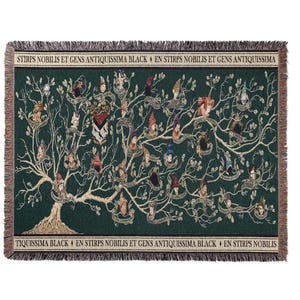 Black Family Tree Woven Tapestry Blanket • Wizard House Cotton Throw • Fantasy, Wall Hanging Decor