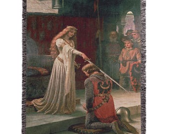 The Accolade Woven Blanket, Medieval Knight Tapestry, Vintage, Medieval Art, Home Room Wall Decor