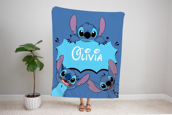 Stitch Blanket for Girls or Boys, Personalized Name Throw, Newborn, Toddler, Baby Shower, Birthday Gift, Room Decor | Plush, Minky, Sherpa