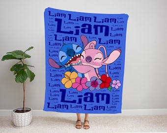 Stitch Lilo Blanket, Personalized Colors, Custom Name Kids Throw for Girls & Boys Toddler, Baby Shower, Birthday Gift | Plush, Minky, Sherpa