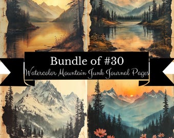 Printable Watercolor Mountains Junk Journal Pages, Vintage Scenic Mountain Views Scrapbook PDF