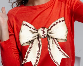 Printable Hand-Drawn Vintage Baseball Coquette Bow PNG, Baseball Mama PNG, Sublimation