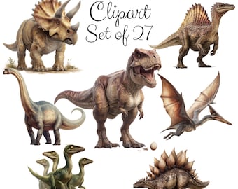 Printable Realistic Dinosaur Clipart Set of 27, 9 Dinosaur Species Full Body PNG Graphics