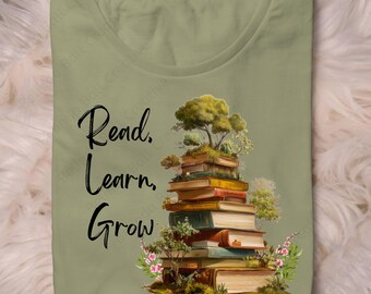 Afdrukbaar lezen, leren, groeien betoverde boekenstapel PNG, fantasyboeken clipart, leesgrage digitale download