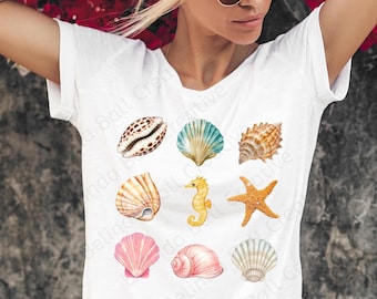 Druckbare Muschel PNG, Küstenozeanmuschel, Strand Illustration, T-Shirt Sublimationsdesign